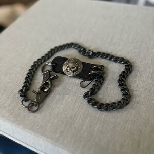 Harley-Davidson Skull Wallet Chain – 27” Black Metal & Leather